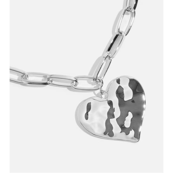 Dynamite Silver Oversized Hammered Heart Necklace - Picture 2 of 3